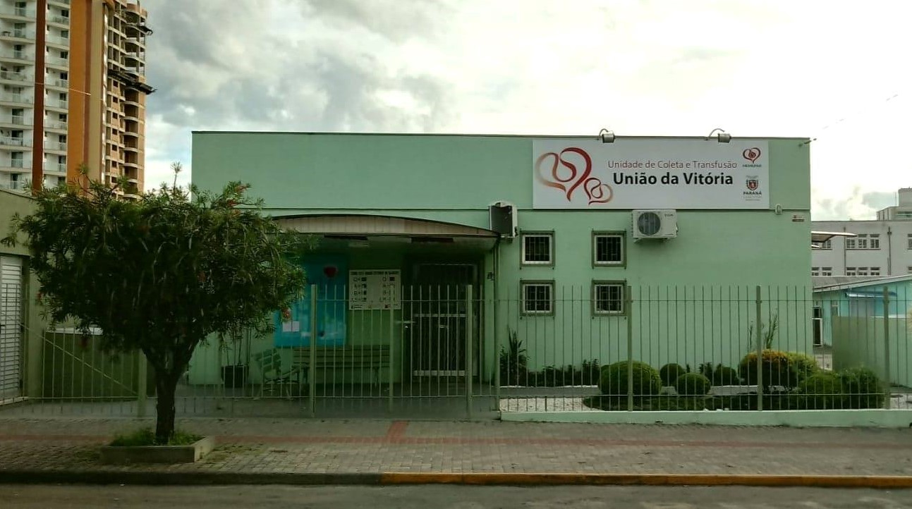 Imagem da fachada do Hemocentro de União da Vitória onde é possível realizar a doação de sangue